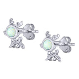 Deer Stud Earring Created Opal Solid 925 Sterling Silver (10.1mm)