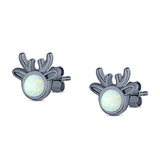 Deer Stud Earring Created Opal Solid 925 Sterling Silver (7.4mm)