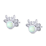 Deer Stud Earring Created Opal Solid 925 Sterling Silver (7.4mm)