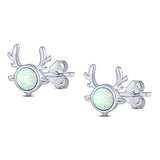 Deer Antler Earrings Created Opal Solid 925 Sterling Silver (10.2mm)