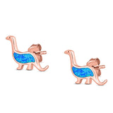 Dinosaur Stud Earring Created Opal Solid 925 Sterling Silver (9mm)