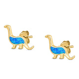 Dinosaur Stud Earring Created Opal Solid 925 Sterling Silver (9mm)