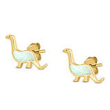 Dinosaur Stud Earring Created Opal Solid 925 Sterling Silver (9mm)