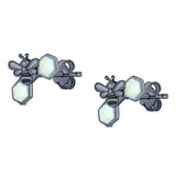 Lucky Honey Bee Print Stud Earring Created Opal Solid 925 Sterling Silver (8.7mm)