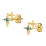 North Star Stud Earring Created Opal Solid 925 Sterling Silver (10mm)