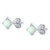 Square Round Created Opal Solid 925 Sterling Silver (4.6mm)