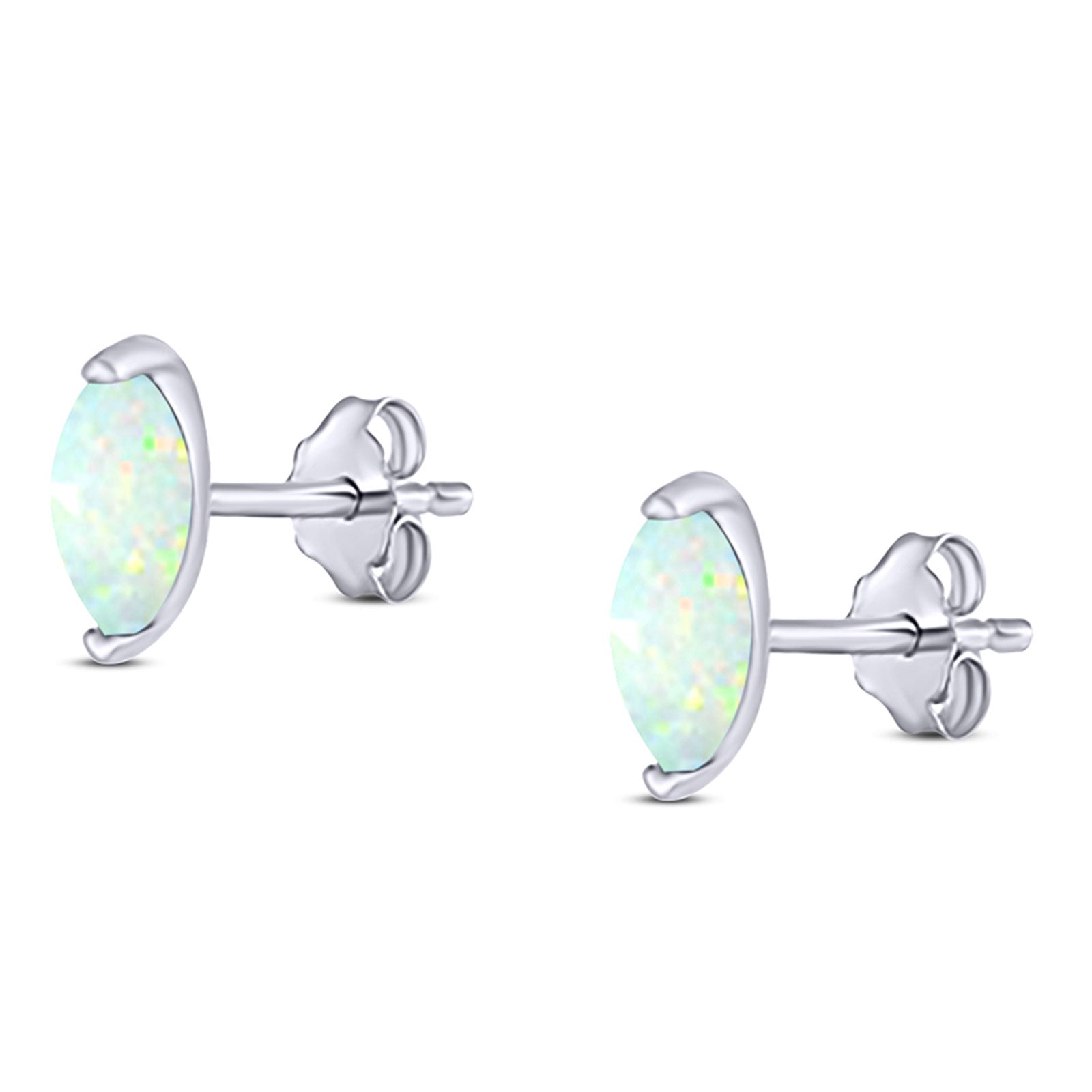 Art Deco Marquise Created Opal Solid 925 Sterling Silver (6.5mm)