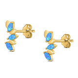 Art Deco Marquise New Style Stud Earring Created Opal Solid 925 Sterling Silver (11.6mm)