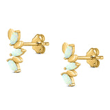 Art Deco Marquise New Style Stud Earring Created Opal Solid 925 Sterling Silver (11.6mm)