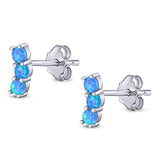 Art Deco Three Stone Style Stud Earring Round Created Opal Solid 925 Sterling Silver (7mm)