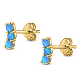 Art Deco Three Stone Style Stud Earring Round Created Opal Solid 925 Sterling Silver (7mm)