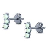 Art Deco Three Stone Style Stud Earring Round Created Opal Solid 925 Sterling Silver (7mm)