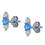 Art Deco Three Stone Stud Earring Simulated Cubic Zirconia Created Opal Solid 925 Sterling Silver (9mm)