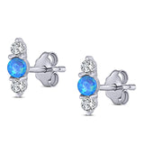 Art Deco Three Stone Stud Earring Simulated Cubic Zirconia Created Opal Solid 925 Sterling Silver (9mm)
