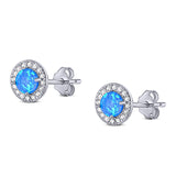 Halo Art Deco Stud Earring Round Simulated Cubic Zirconia Created Opal Solid 925 Sterling Silver (8.2mm)