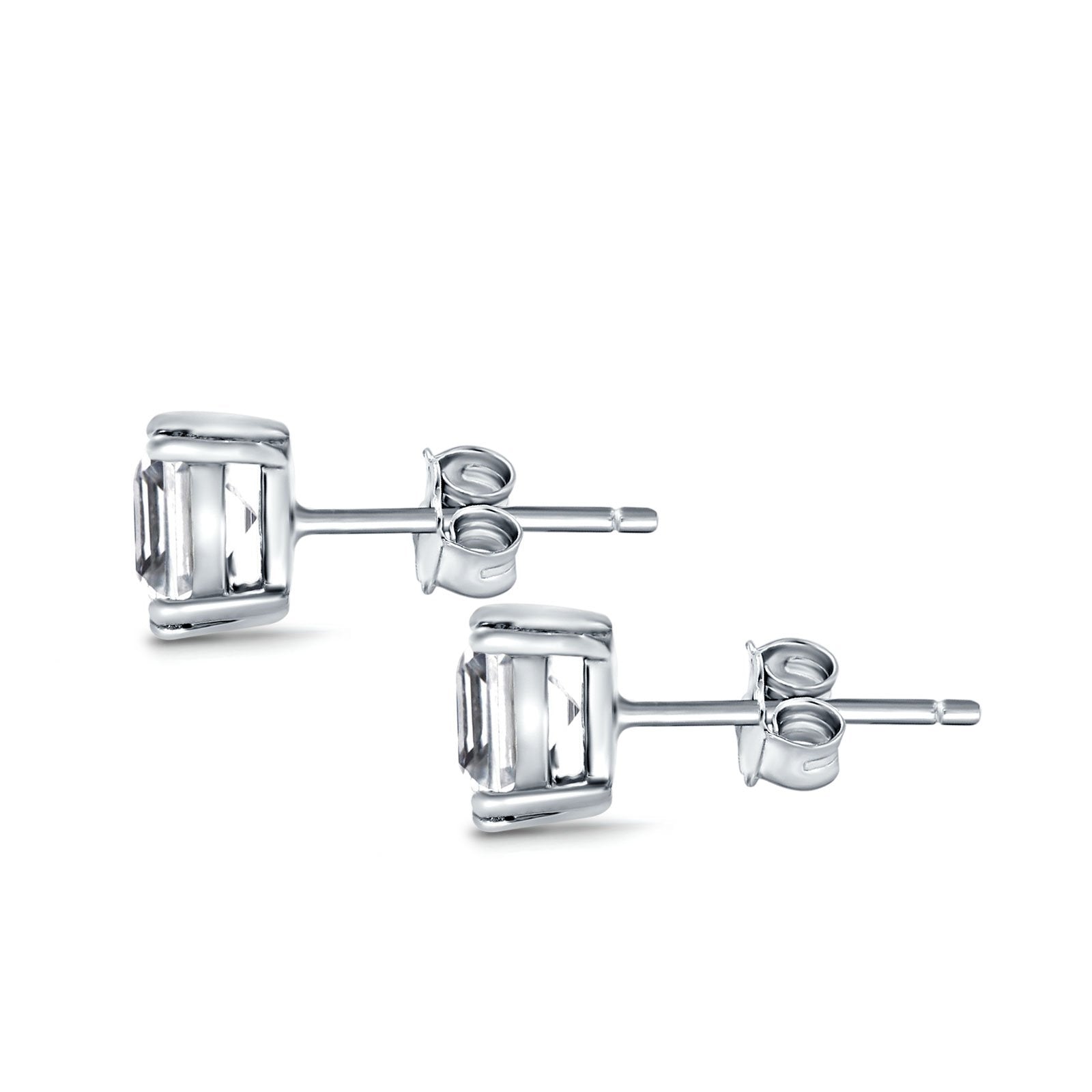 Solitaire Stud Earring Double Prong Asscher Cut Simulated CZ 925 Sterling Silver (4mm-8mm)