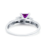 Art Deco Princess Cut Wedding Engagement Bridal Ring Baguette Round Simulated Cubic Zirconia 925 Sterling Silver