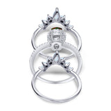 Three Piece Set Oval Lab White Opal Teardrop Art Deco Wedding Ring Vintage Band Simulated Cubic Zirconia Solid 925 Sterling Silver