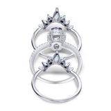 Three Piece Set Oval Lab White Opal Teardrop Art Deco Wedding Ring Vintage Band Simulated Cubic Zirconia Solid 925 Sterling Silver