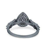 Halo Art Deco Ring Pear Wedding Engagement Band Round Pave Simulated Cubic Zirconia 925 Sterling Silver (10mm)