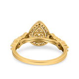 Halo Art Deco Ring Pear Wedding Engagement Band Round Pave Simulated Cubic Zirconia 925 Sterling Silver (10mm)