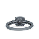 Square Halo Art Deco Wedding Engagement Bridal Ring Round Simulated Cubic Zirconia 925 Sterling Silver