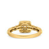 Square Halo Art Deco Wedding Engagement Bridal Ring Round Simulated Cubic Zirconia 925 Sterling Silver