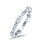 Full Eternity Ring Wedding Engagement Band Baguette Round Pave Simulated Cubic Zirconia 925 Sterling Silver (2.5mm)