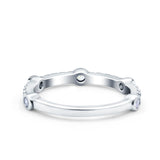 Half Eternity Ring Wedding Engagement Band Pave Simulated Cubic Zirconia 925 Sterling Silver (3mm)