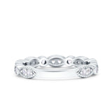 Half Eternity Wedding Band Art Deco Design Round Simulated Cubic Zirconia 925 Sterling Silver