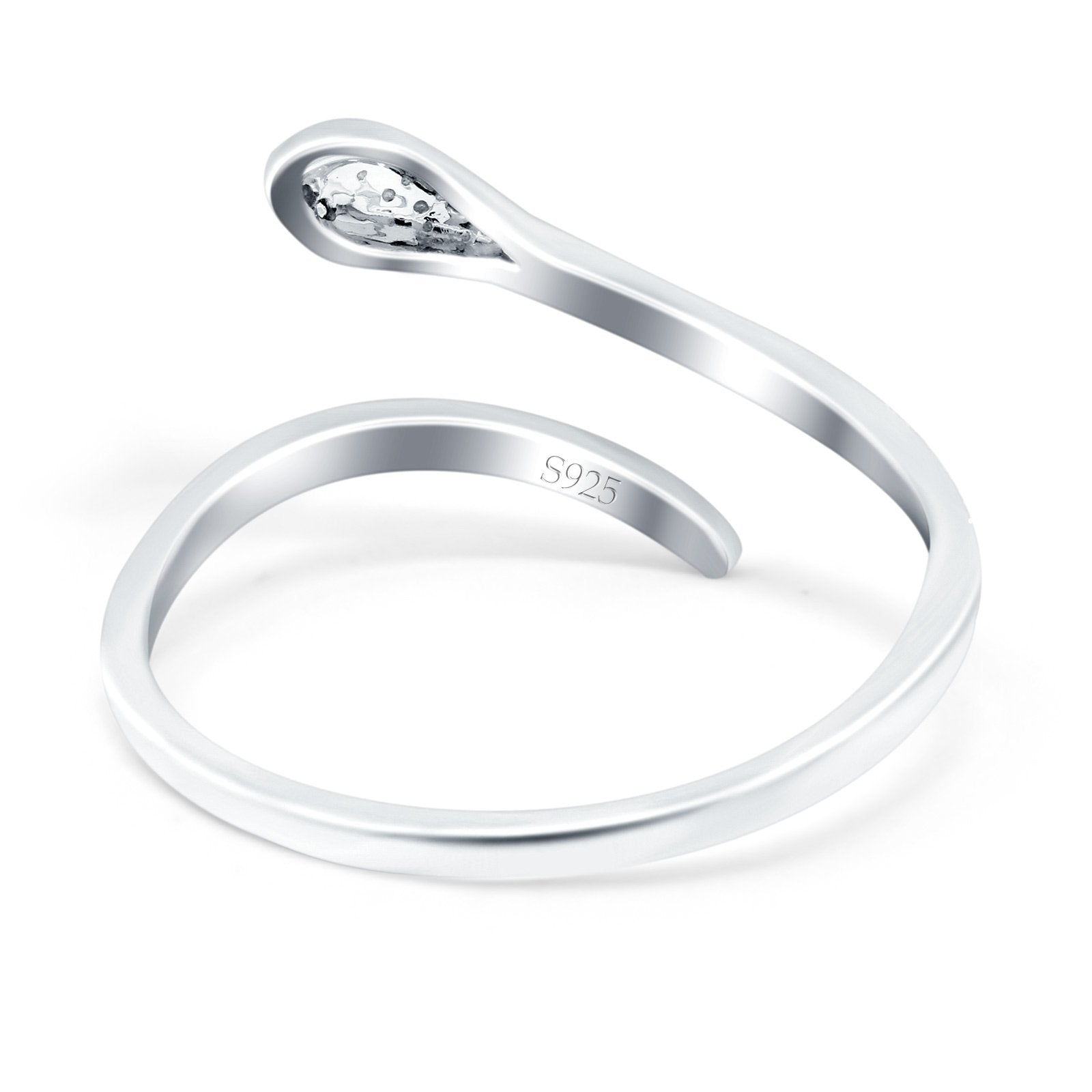 Petite Dainty Snake Ring Band Round Simulated Cubic Zirconia 925 Sterling Silver (3mm)