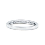 Half Eternity Ring Wedding Engagement Band Round Pave Simulated Cubic Zirconia 925 Sterling Silver (2.5mm)