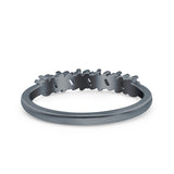 Half Eternity Buttere Shape Ring Wedding Engagement Band Round Pave Simulated Cubic Zirconia 925 Sterling Silver