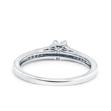 Solitaire Wedding Engagement Ring Band Round Pave Simulated Cubic Zirconia 925 Sterling Silver (4mm)