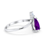 Pear Midi V Ring Wedding Ring Simulated Cubic Zirconia 925 Sterling Silver