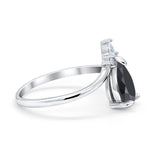 Pear Midi V Ring Wedding Ring Simulated Cubic Zirconia 925 Sterling Silver