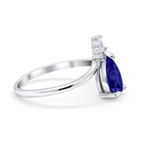 Pear Midi V Ring Wedding Ring Simulated Cubic Zirconia 925 Sterling Silver