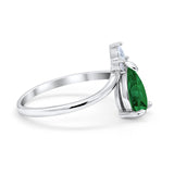Pear Midi V Ring Wedding Ring Simulated Cubic Zirconia 925 Sterling Silver