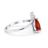 Pear Midi V Ring Wedding Ring Simulated Cubic Zirconia 925 Sterling Silver
