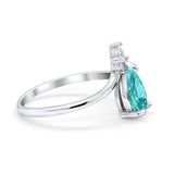 Pear Midi V Ring Wedding Ring Simulated Cubic Zirconia 925 Sterling Silver