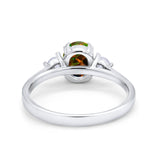 Three Stone Wedding Ring Oval Simulated Cubic Zirconia 925 Sterling Silver