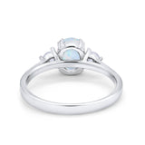 Three Stone Wedding Ring Oval Simulated Cubic Zirconia 925 Sterling Silver