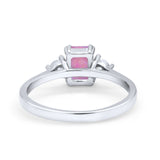 Emerald Cut Wedding Ring Round Simulated Cubic Zirconia 925 Sterling Silver