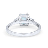 Emerald Cut Wedding Ring Round Simulated Cubic Zirconia 925 Sterling Silver