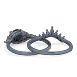 Two Piece Art Deco Wedding Vintage Black Marquise Round Simulated Cubic Zirconia 925 Sterling Silver