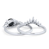 Two Piece Art Deco Wedding Vintage Black Marquise Round Simulated Cubic Zirconia 925 Sterling Silver
