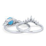 Two Piece Art Deco Wedding Vintage Black Marquise Round Simulated Cubic Zirconia 925 Sterling Silver