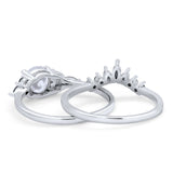 Two Piece Art Deco Wedding Vintage Black Marquise Round Simulated Cubic Zirconia 925 Sterling Silver