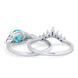 Two Piece Art Deco Wedding Vintage Black Marquise Round Simulated Cubic Zirconia 925 Sterling Silver