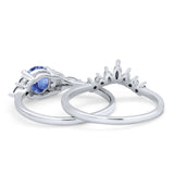 Two Piece Art Deco Wedding Vintage Black Marquise Round Simulated Cubic Zirconia 925 Sterling Silver